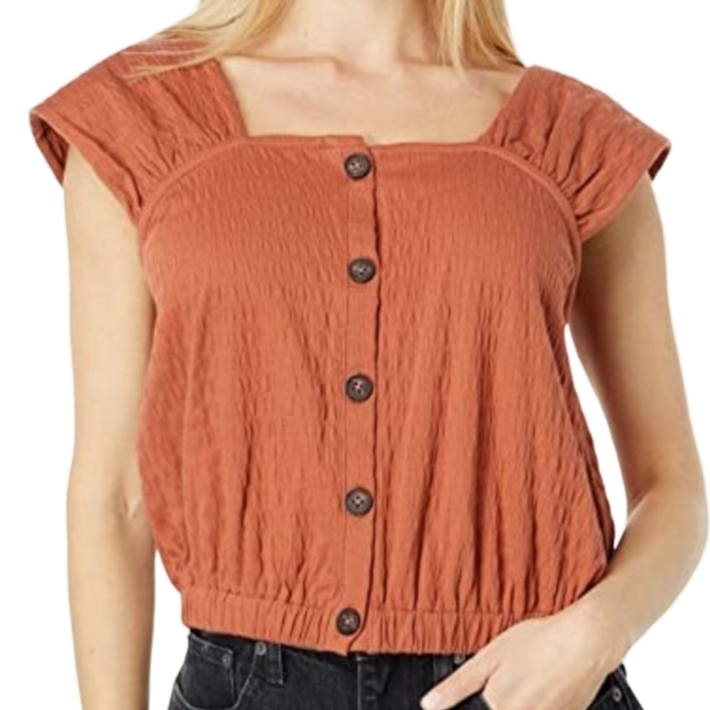 Madewell Crinkle Knit Button Front Top